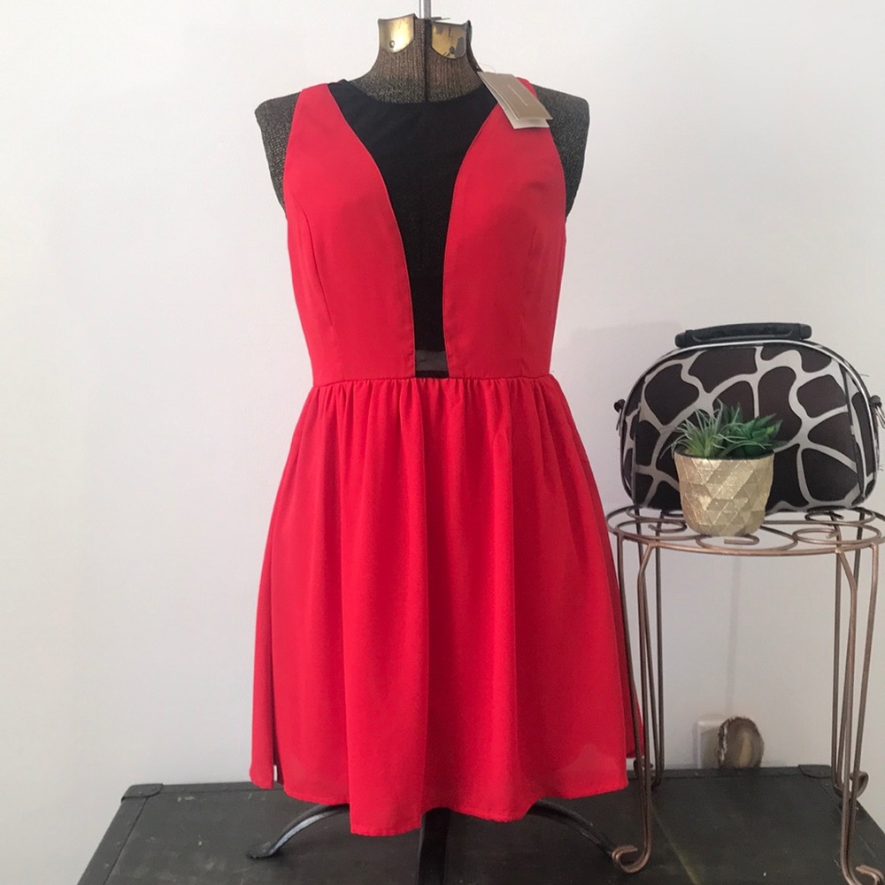 2/$12 Dresses! ❤️💃 - NWT Francesca’s Dress Sz M Red w/ Blk Mesh